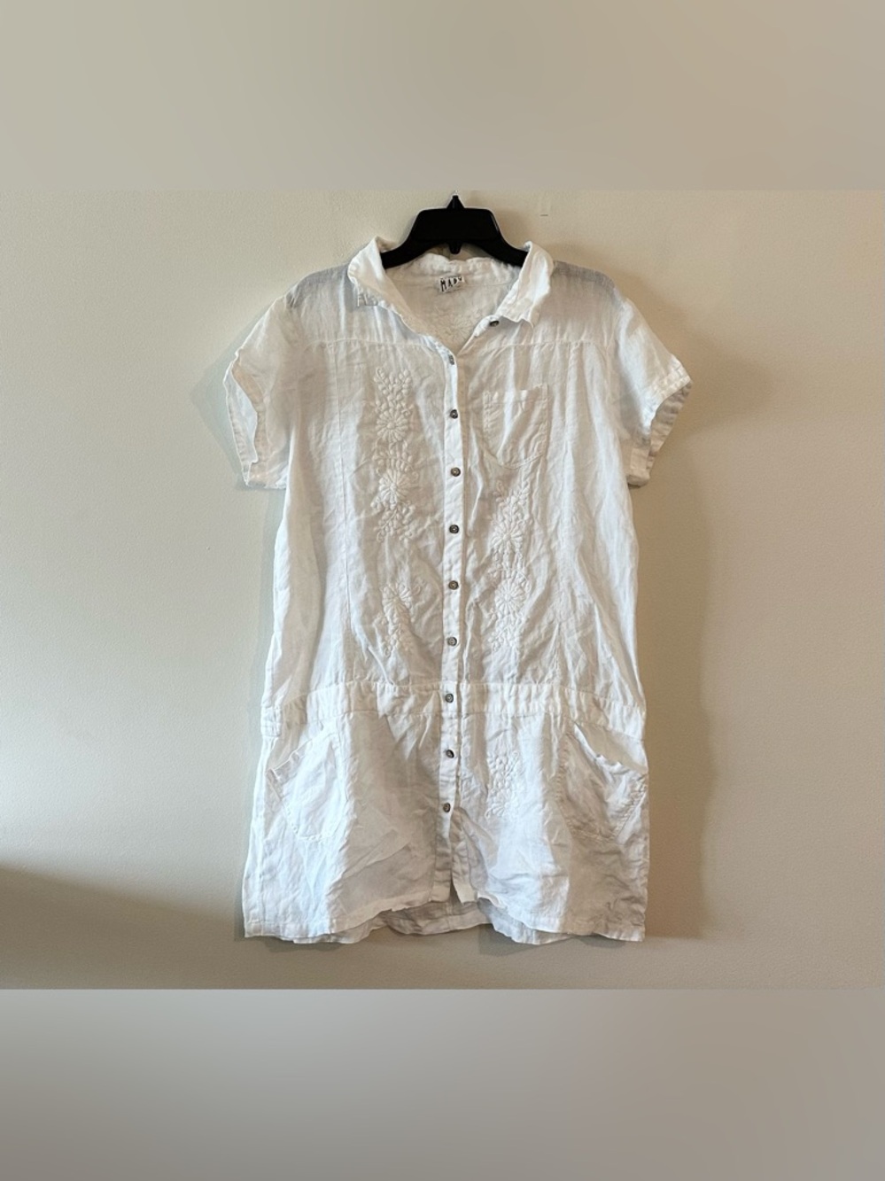 Sister Mary White Linen Dress Floral Embroidered Cottagecore Boho L